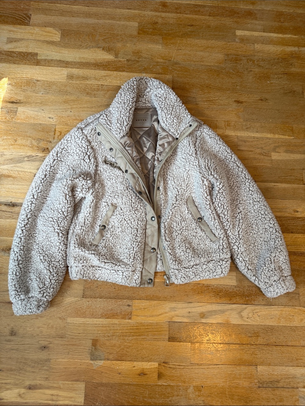 Blank NYC Ivory Teddy Sherpa Bomber Jacket